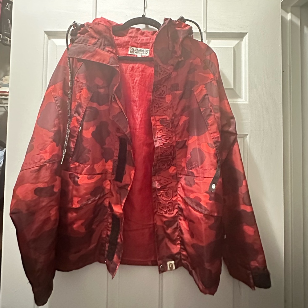 BAPE Red Camo snowboard windbreaker, size M, used - like new.